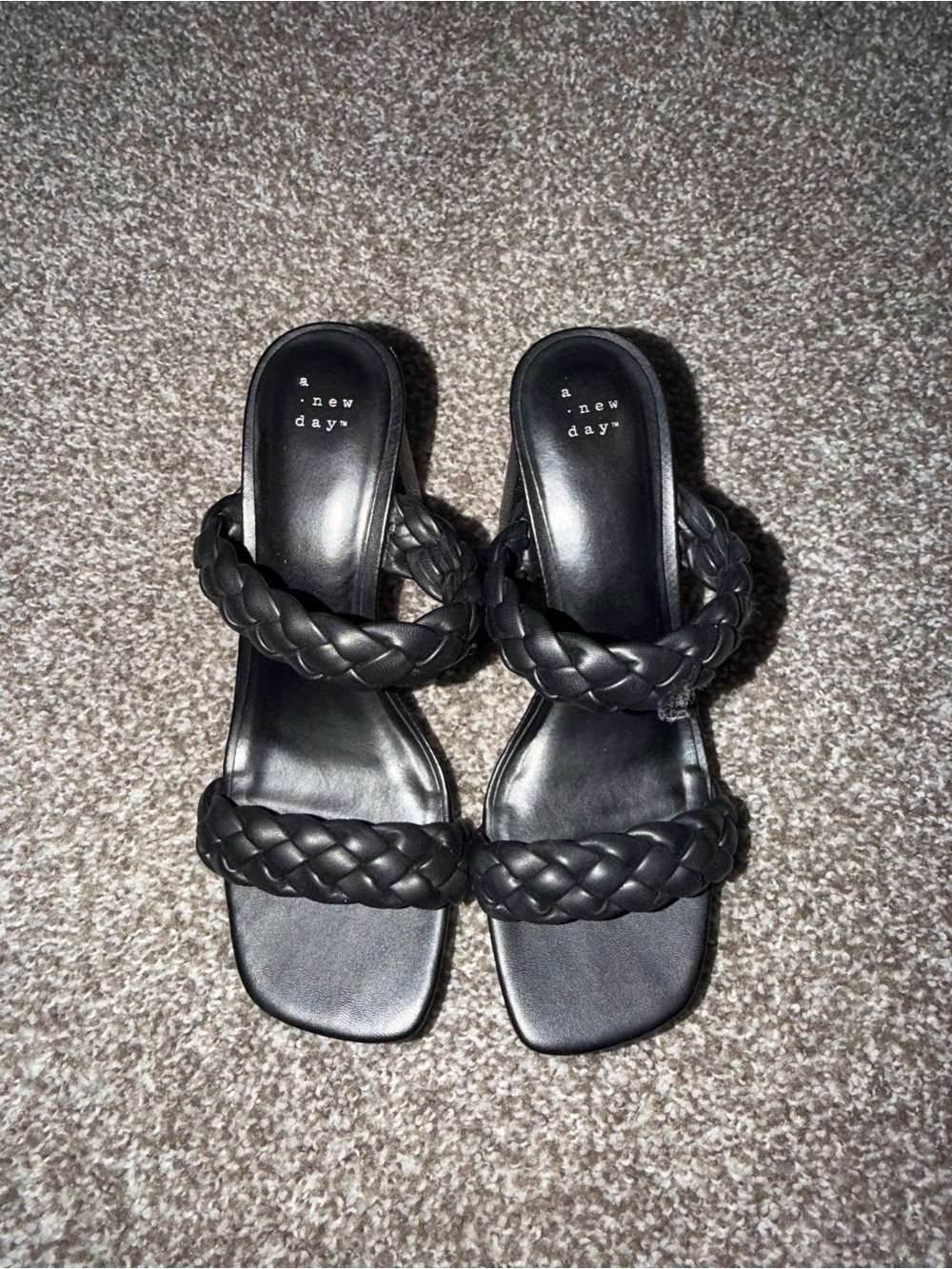 a new day Black Braided Double-Strap Slide Heels for Women
